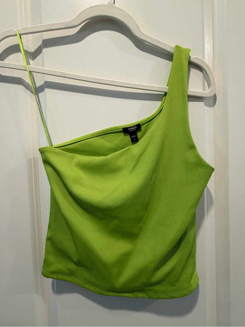 Express One-Shoulder Ribbed Tank Top - Lime